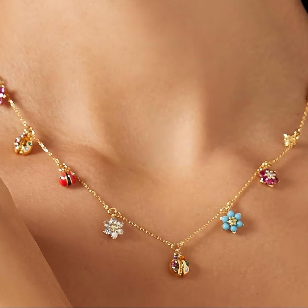 18K Gold Plated Ladybug Necklace, Dainty Charm Choker Necklace